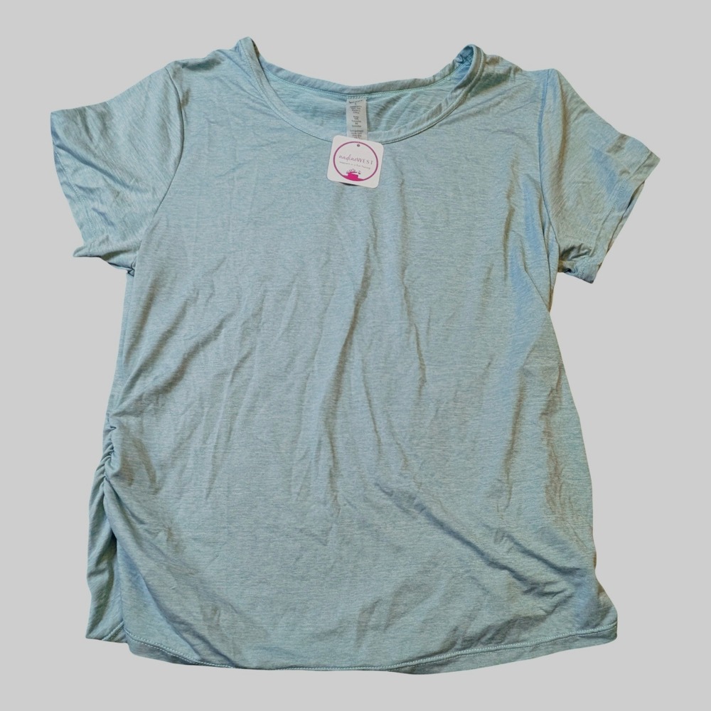 Michelle Miller Light Green Women Large Short Sleeve Ruched Active Tee NM Sport